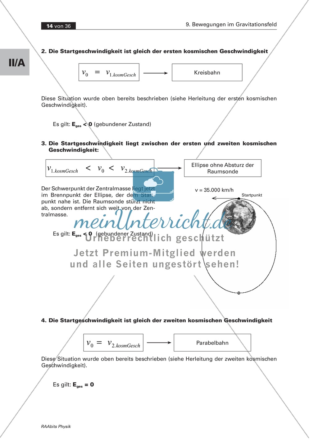 Bewegungen im Gravitationsfeld: Kegelschnittbahnen - Abhängigkeit der Bahnform von der Startgeschwindigkeit Preview 10