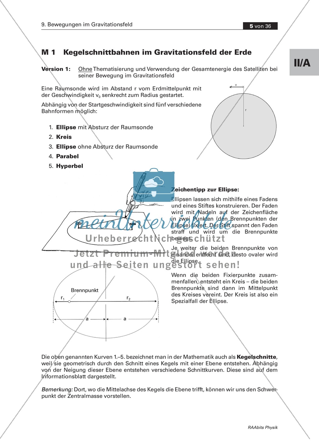 Bewegungen im Gravitationsfeld: Kegelschnittbahnen - Abhängigkeit der Bahnform von der Startgeschwindigkeit Preview 1