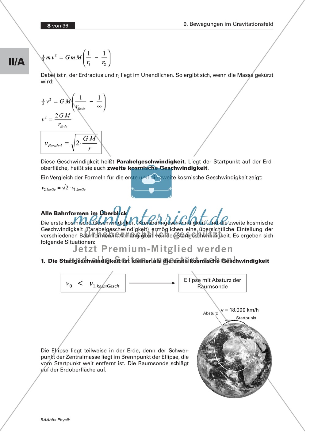 Bewegungen im Gravitationsfeld: Kegelschnittbahnen - Abhängigkeit der Bahnform von der Startgeschwindigkeit Preview 4