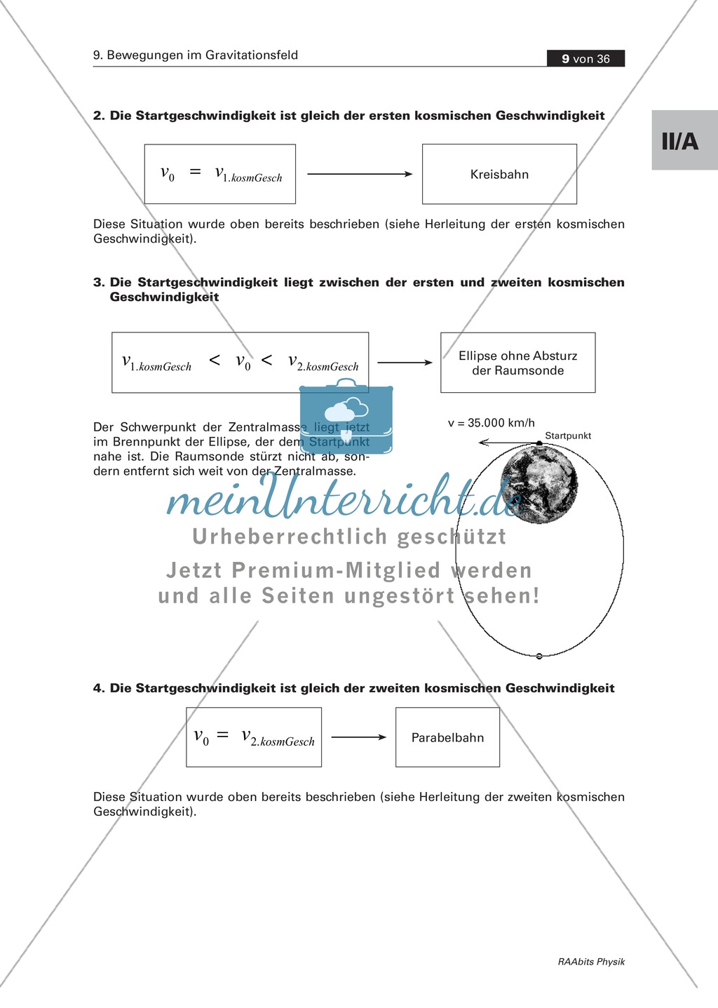 Bewegungen im Gravitationsfeld: Kegelschnittbahnen - Abhängigkeit der Bahnform von der Startgeschwindigkeit Preview 5