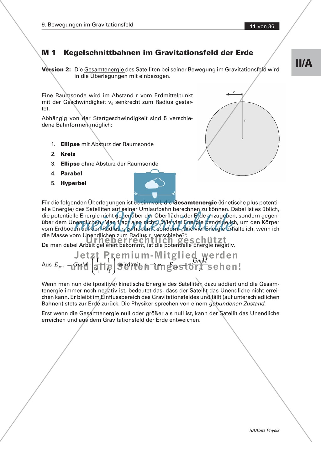 Bewegungen im Gravitationsfeld: Kegelschnittbahnen - Abhängigkeit der Bahnform von der Startgeschwindigkeit Preview 7
