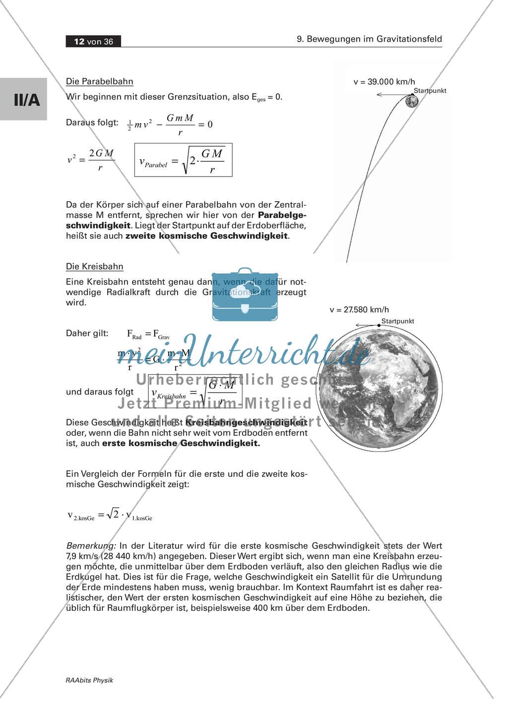 Bewegungen im Gravitationsfeld: Kegelschnittbahnen - Abhängigkeit der Bahnform von der Startgeschwindigkeit Preview 8