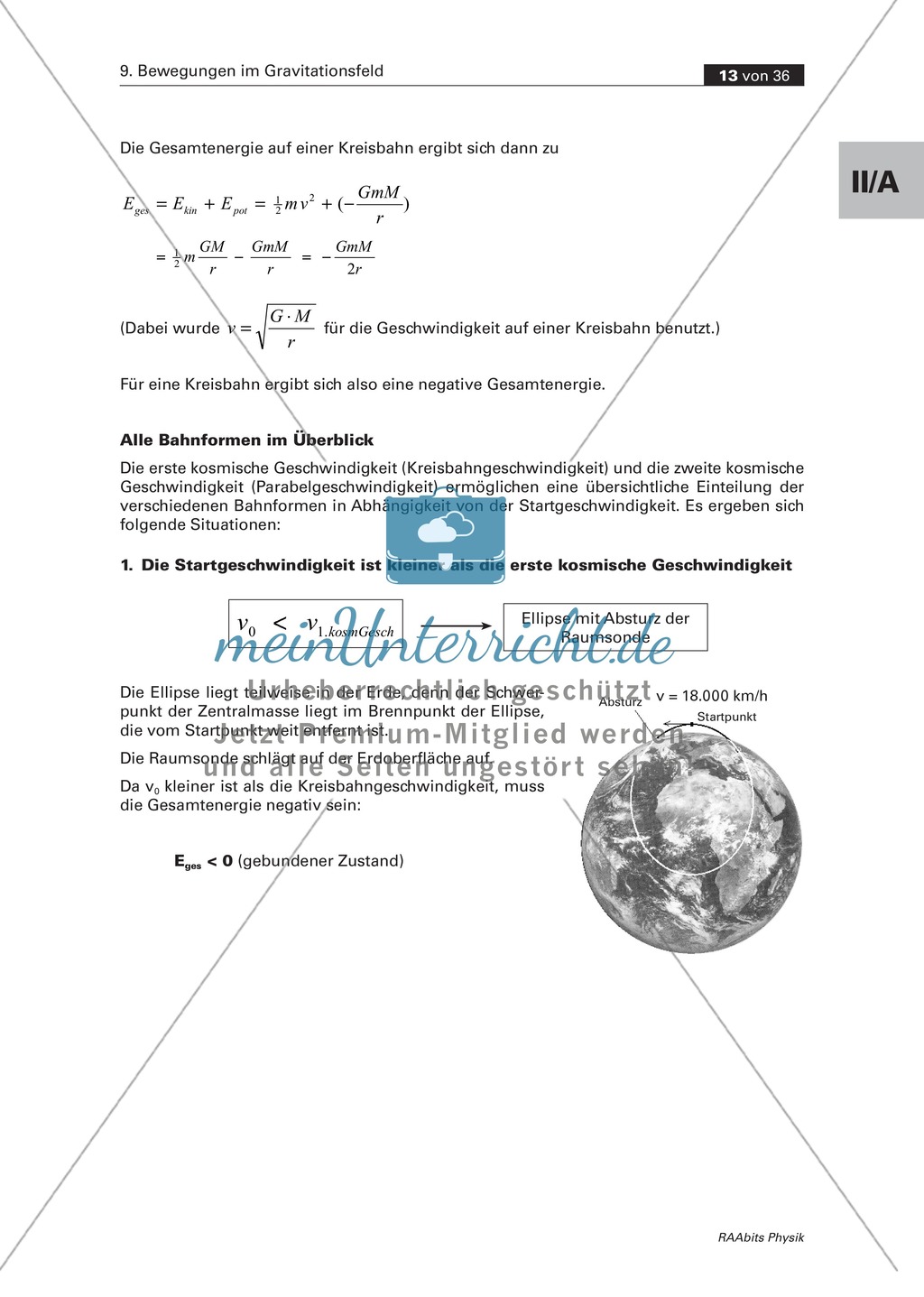 Bewegungen im Gravitationsfeld: Kegelschnittbahnen - Abhängigkeit der Bahnform von der Startgeschwindigkeit Preview 9