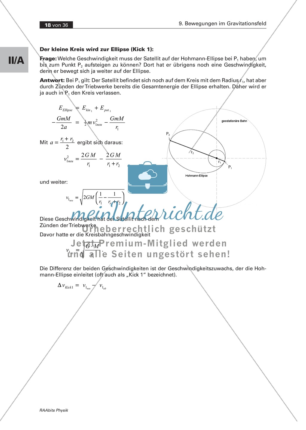 Bewegungen im Gravitationsfeld: Die Hohmann-Übergangsbahn - Geostationäre Umlaufbahn Preview 3