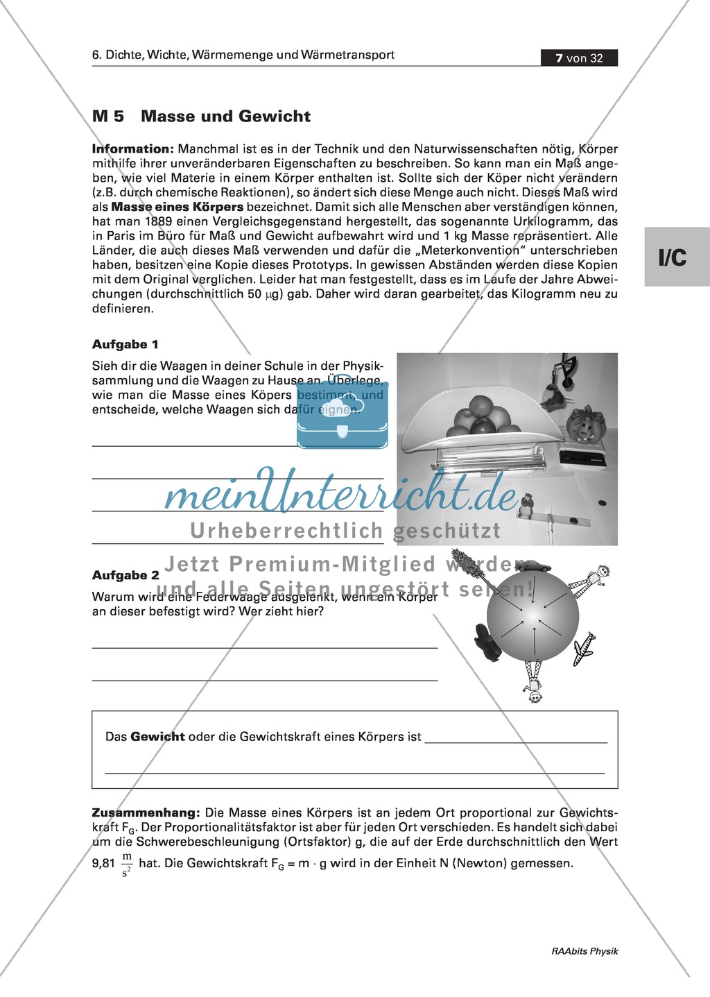Masse, Dichte, Gewicht, Temperatur: Aufgaben + Informationstext + Schülerversuche Preview 1