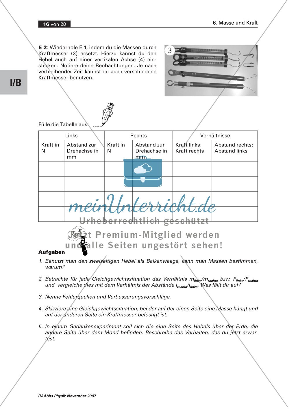 Masse und Kraft: Messungen - Arbeit an Stationen Preview 9