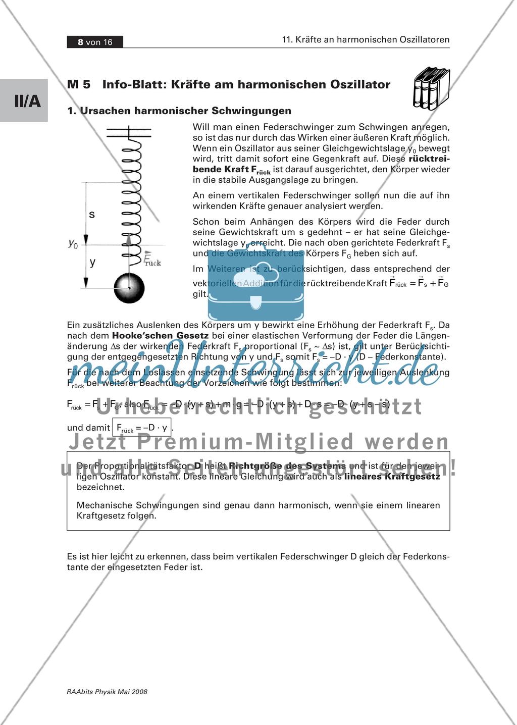 Info-Blatt: Kräfte am harmonischen Oszillator Preview 1