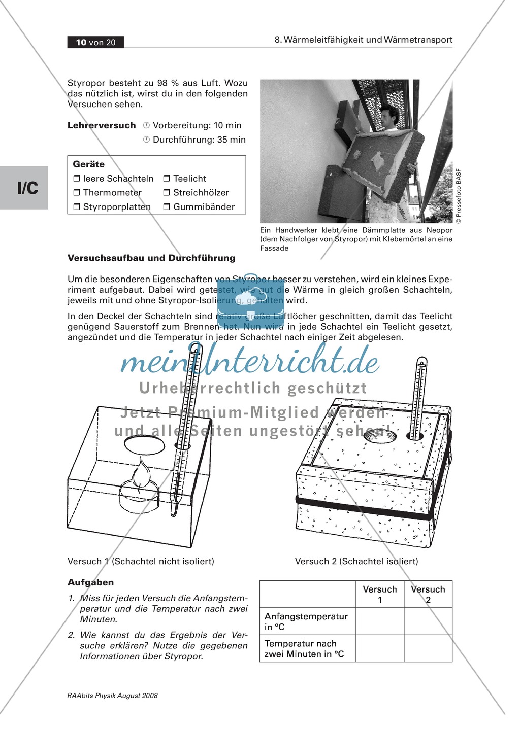 Geschichte und Wärmeleitfähigkeit von Styropor. Mit Infomaterial und Schülerversuchen. Preview 2