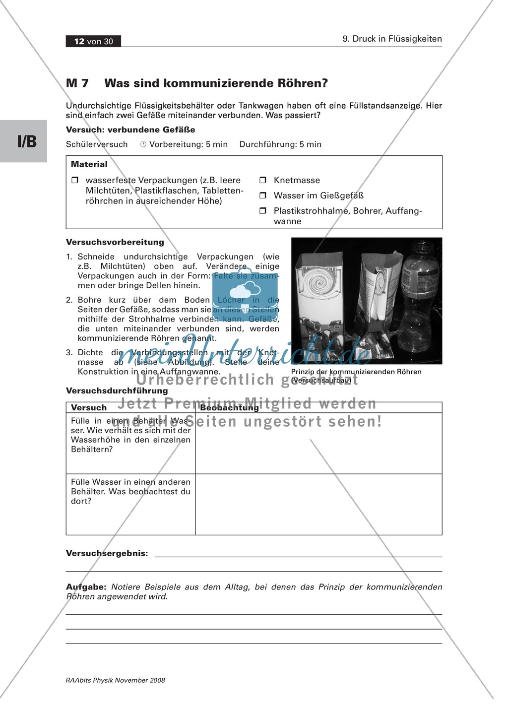 Druck in Flüssigkeiten: Anwendungsbereiche in der Hydrostatik - Saugheber + kommunizierende Röhren + hydraulische Presse Preview 2