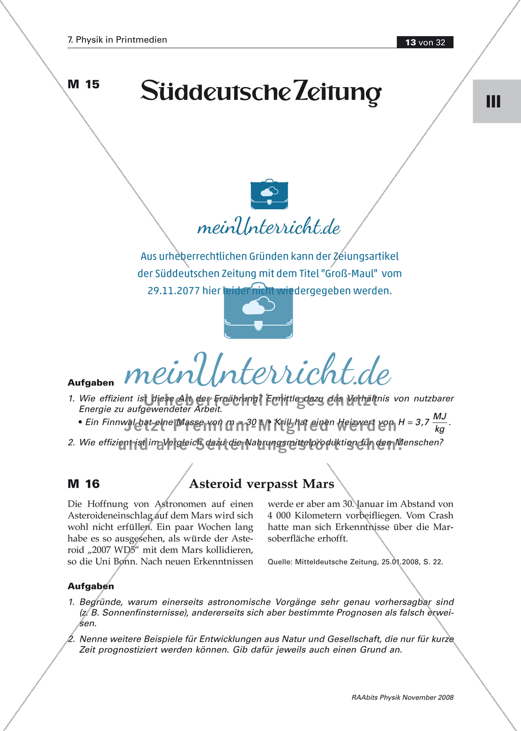 Physik im Alltag: Zeitungsausschnitt zu den Bewegungsgesetzen Preview 3