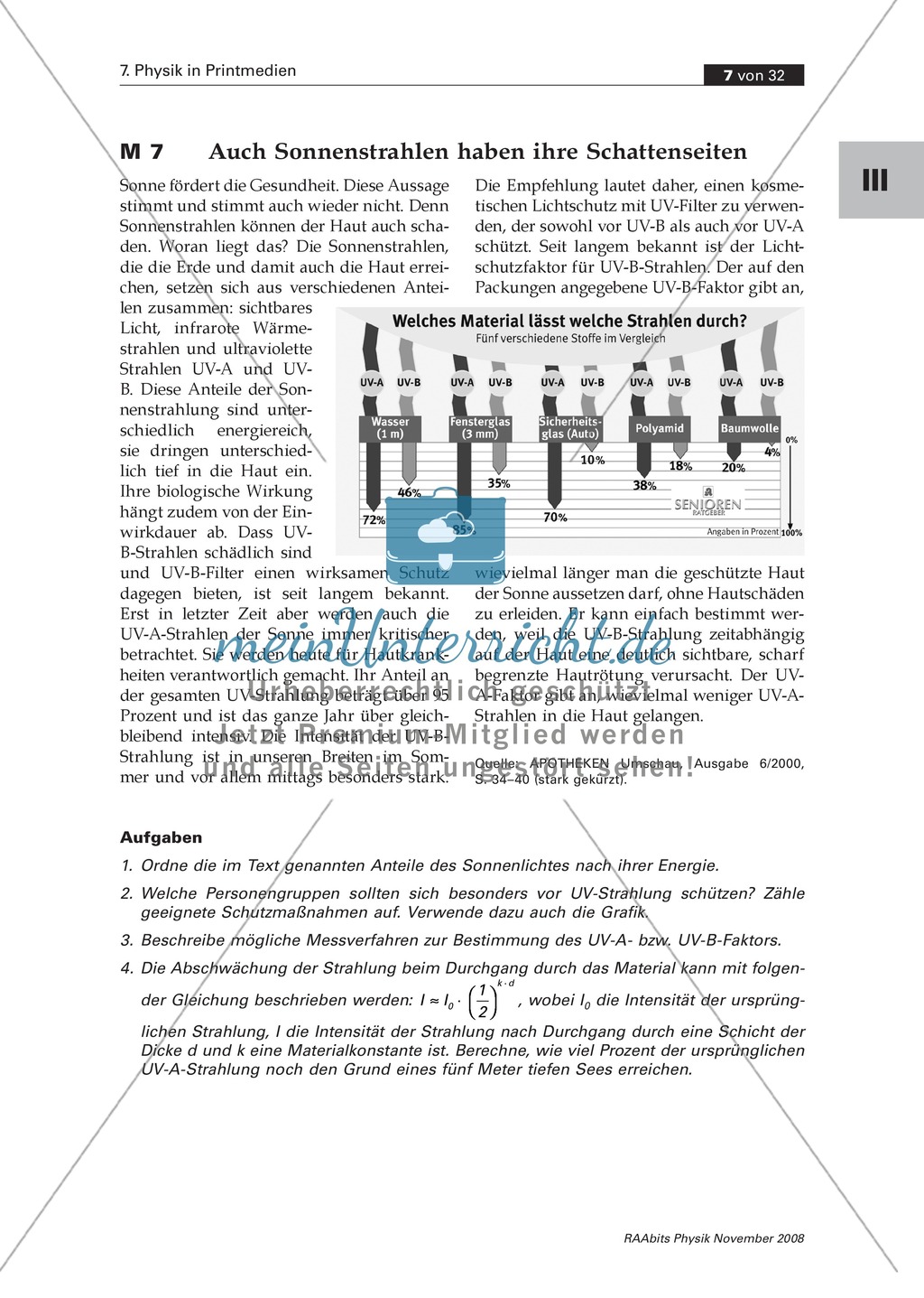 Physik im Alltag: Zeitungsausschnitt zu UV-A + UV-B + Lichtabsorption Preview 2