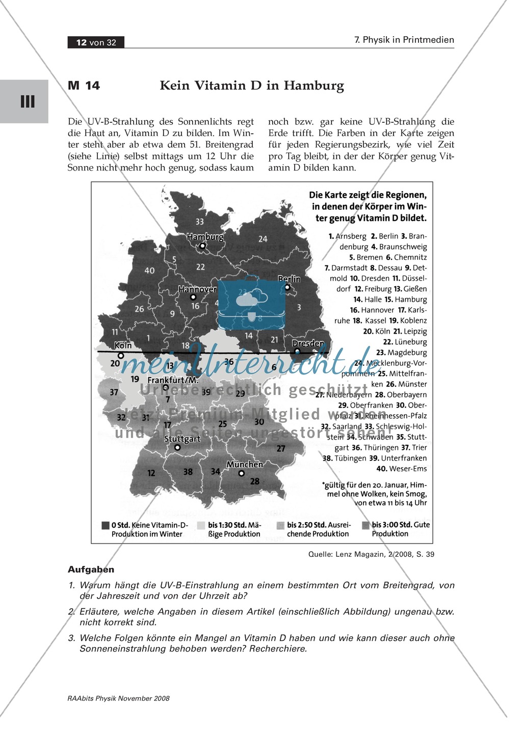 Physik im Alltag: Zeitungsausschnitt zu UV-A + UV-B + Lichtabsorption Preview 3