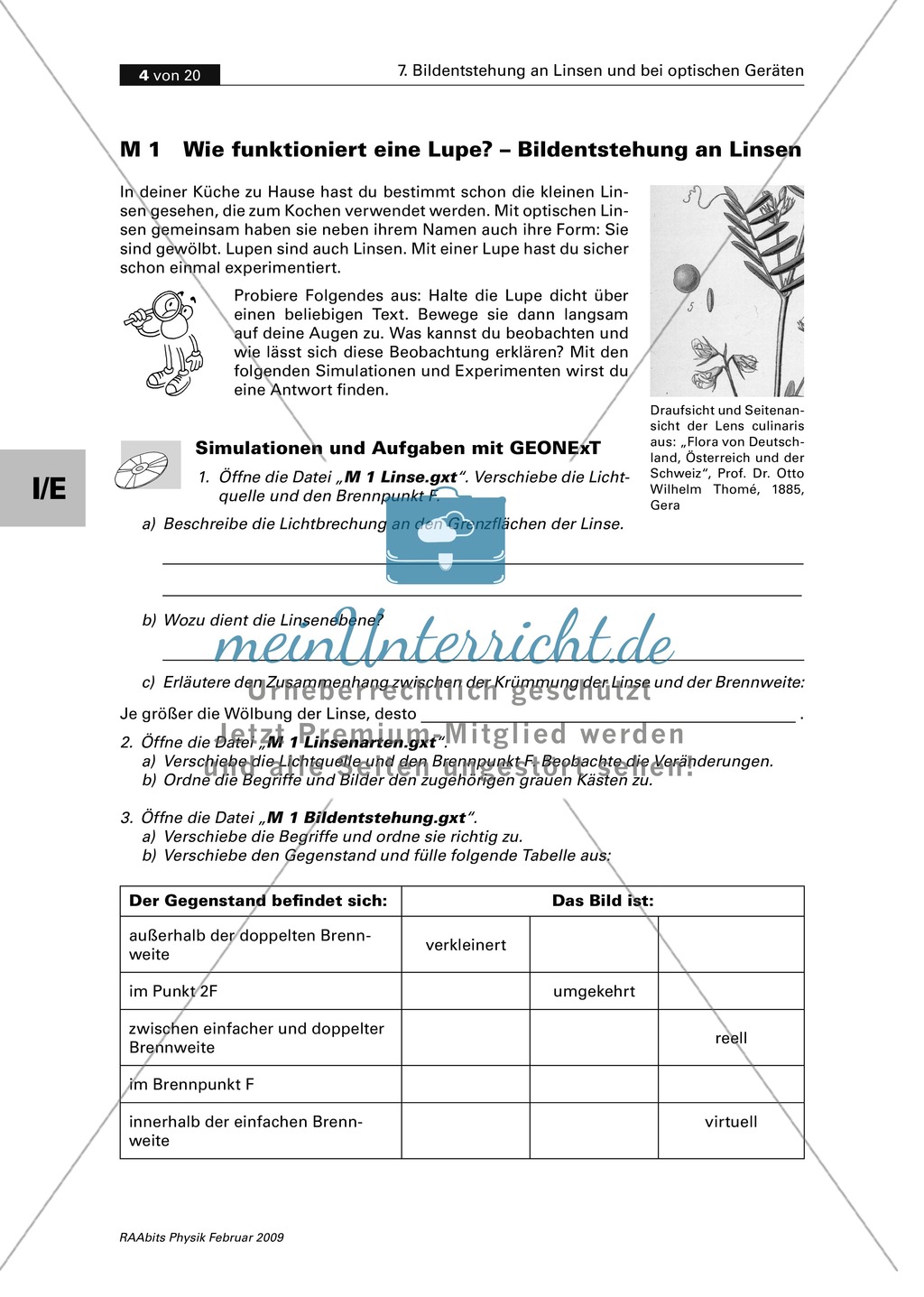 Die Bildentstehung bei Linsen, Auge, Kamera mit GEONExT simulieren und im Schülerversuch untersuchen. Mit Aufgaben und Lösungen. Preview 1