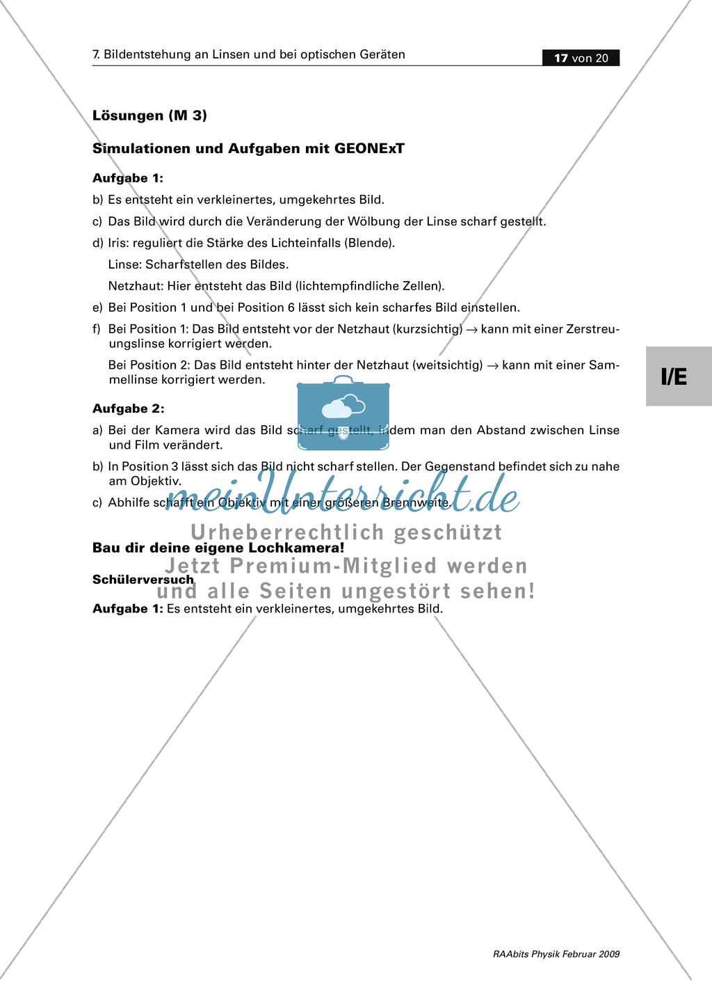 Die Bildentstehung bei Linsen, Auge, Kamera mit GEONExT simulieren und im Schülerversuch untersuchen. Mit Aufgaben und Lösungen. Preview 8
