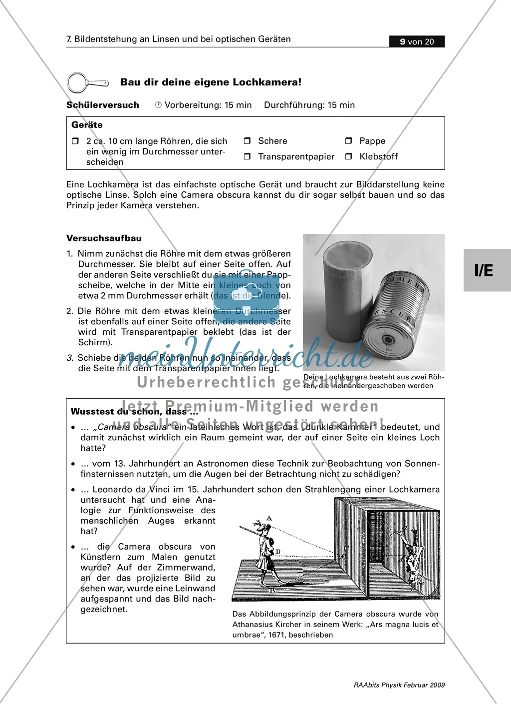 Die Lochkamera - Infomaterial, Bauanleitung, Aufgaben und Lösungen Preview 1