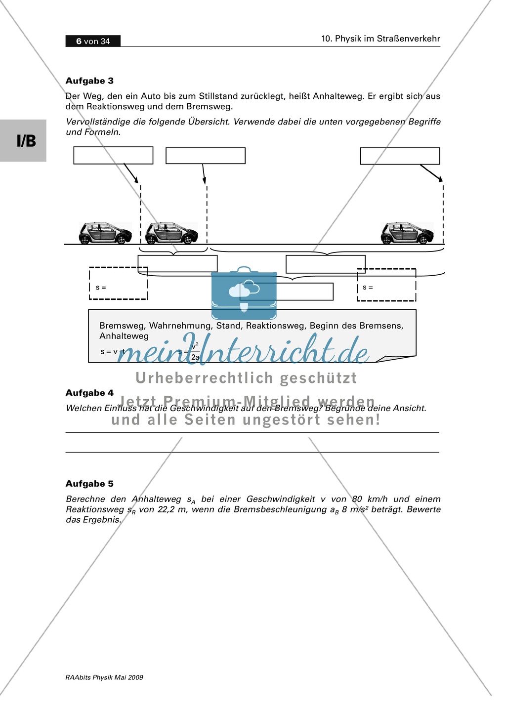 Straßenverkehr: Reaktionszeit + Anhalteweg Preview 2