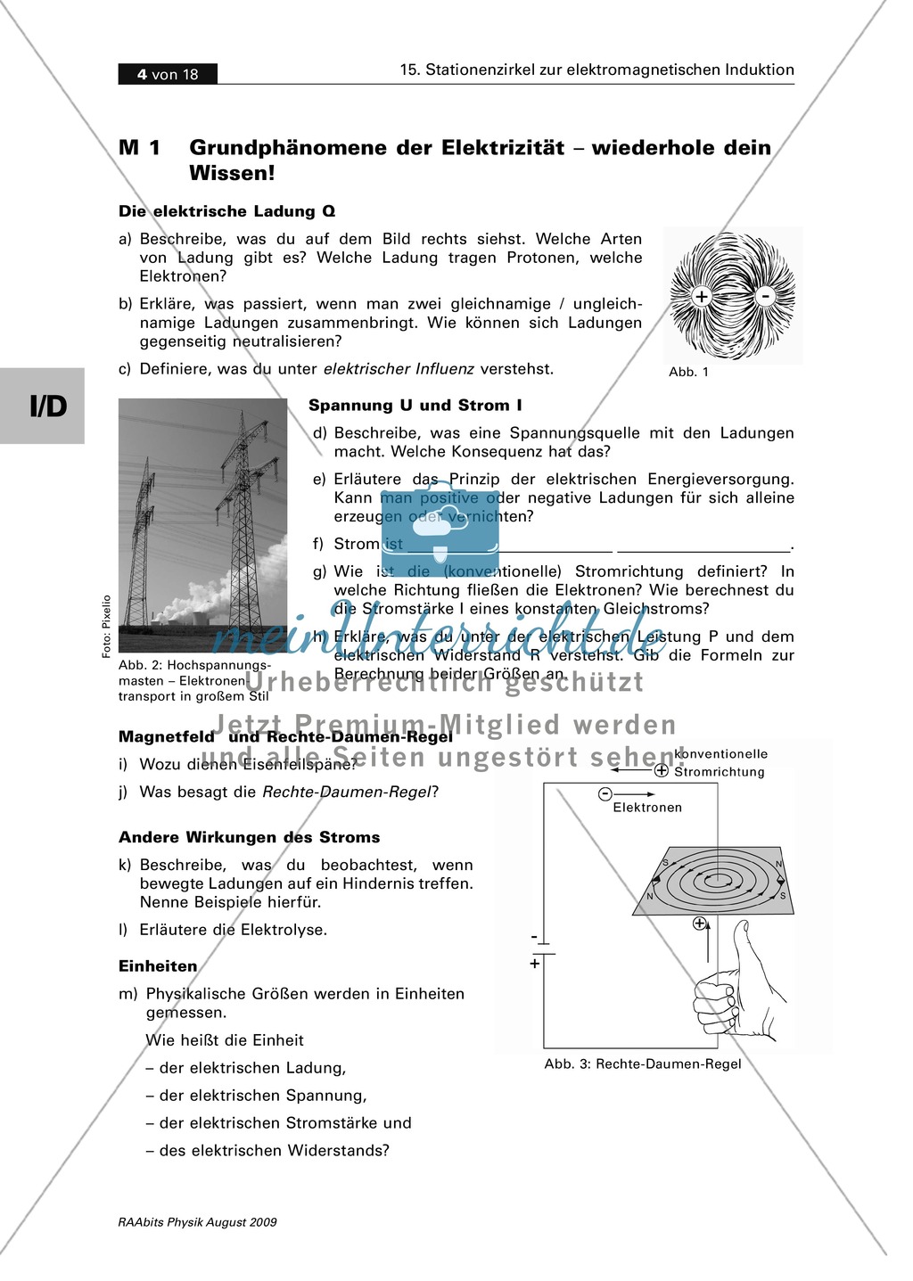 Elektrizitätslehre: Stationenlernen zum Thema elektromagnetische Induktion: Generator und Elektromotor. Mit Schülerversuchen, Aufgaben und Lösungen. Preview 1