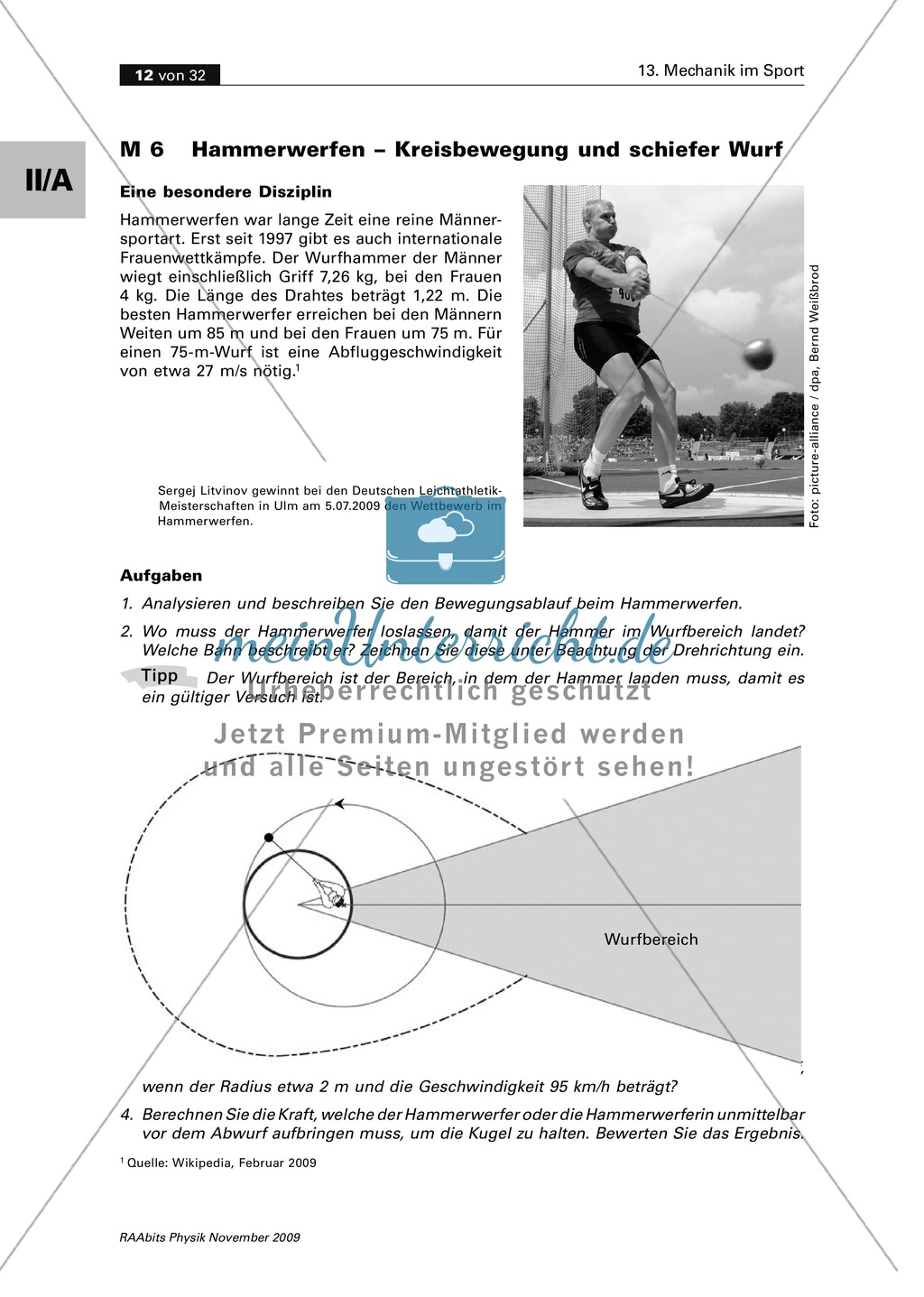 Mechanik im Sport: Hammerwerfen - Kreisbewegung + schiefer Wurf Preview 1