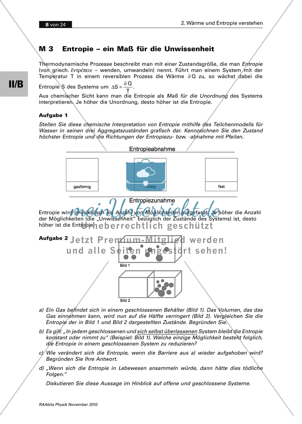 Wärmelehre: Die Entropie. Mit Infomaterial, Aufgaben uns Lösungen. Preview 1