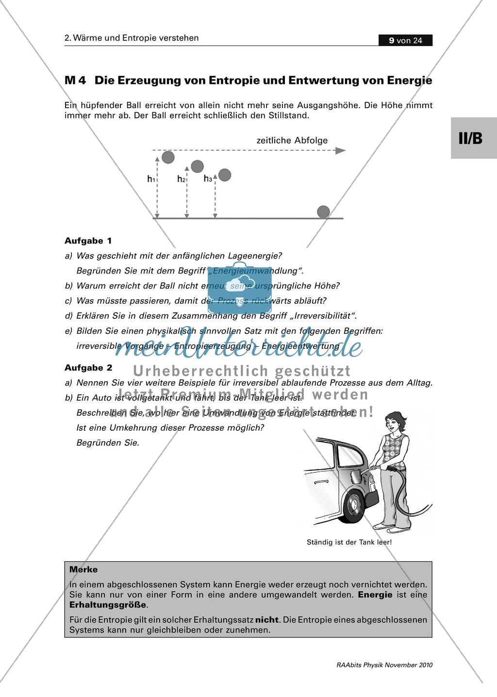 Wärmelehre: Die Entropie. Mit Infomaterial, Aufgaben uns Lösungen. Preview 2