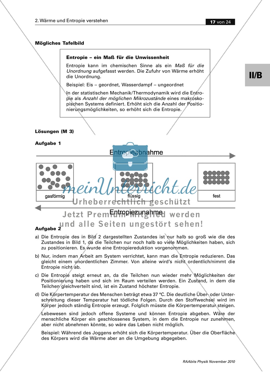 Wärmelehre: Die Entropie. Mit Infomaterial, Aufgaben uns Lösungen. Preview 5