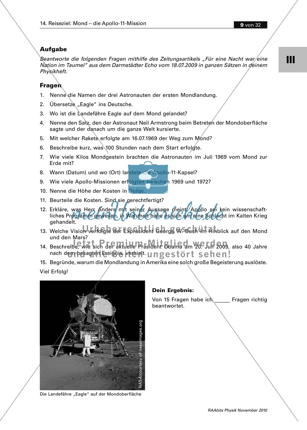 Der Mond - die Apollo-11-Mission: Mondlandung - Einstieg in das Thema + Wissensstandabfrage Preview 5
