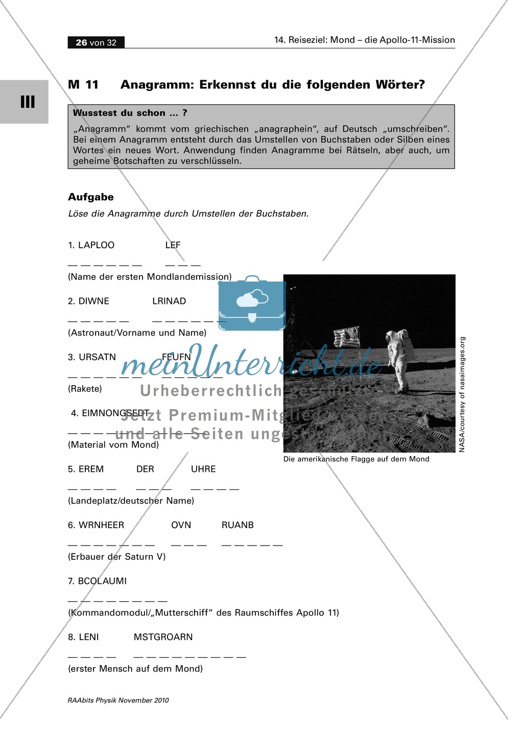 Der Mond - die Apollo-11-Mission: Vertiefung mithilfe eines Mond-Memory + Anagramm Preview 4