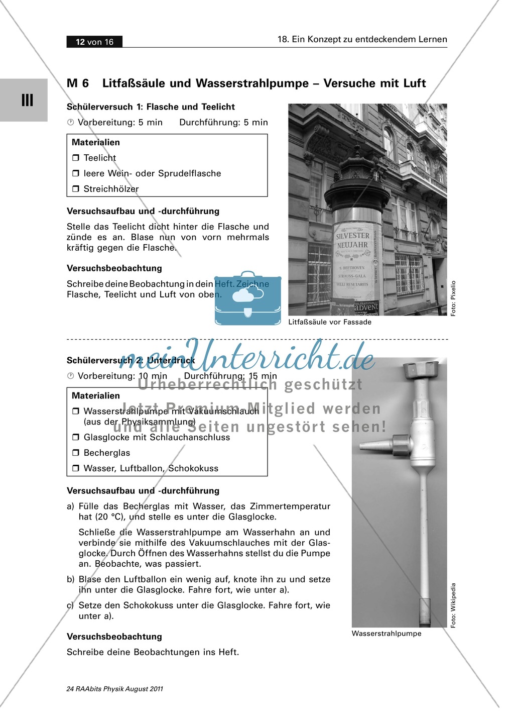 Schülerversuche zu Unterdruck, Luftströmungen und brennbares Material. Preview 2