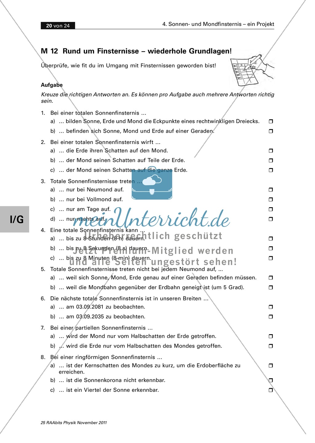 Sonnen- und Mondfinsternis: Test zur Wiederholung + Festigung des Wissens Preview 2