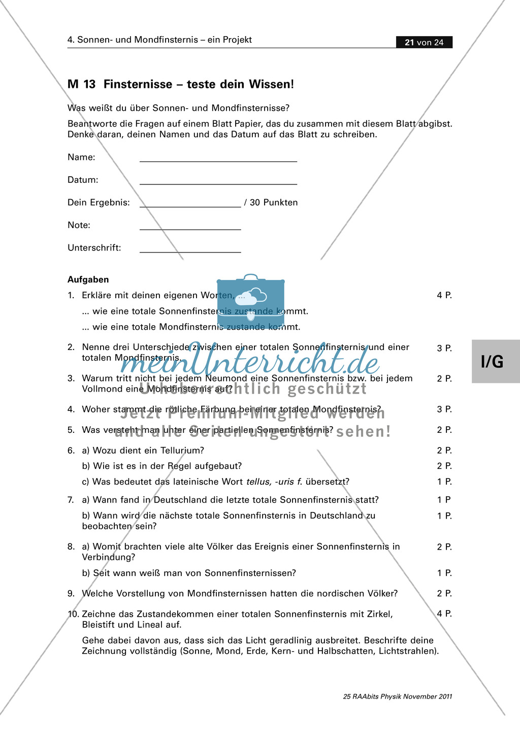 Sonnen- und Mondfinsternis: Test zur Wiederholung + Festigung des Wissens Preview 3