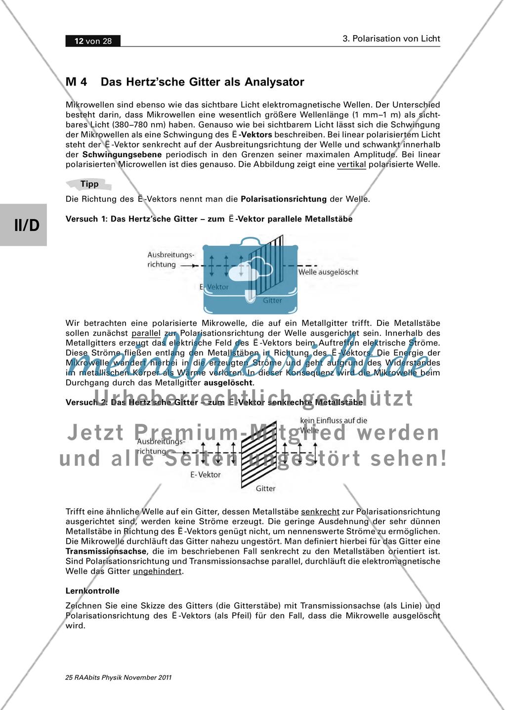 Das Hertz’sche Gitter als Analysator/ Einfach – polarisiertes Licht herstellen/ Stationenzirkel Preview 2
