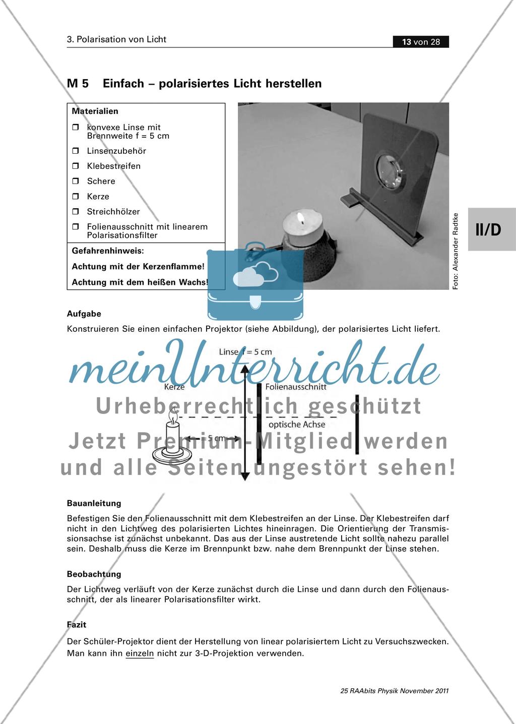 Das Hertz’sche Gitter als Analysator/ Einfach – polarisiertes Licht herstellen/ Stationenzirkel Preview 3