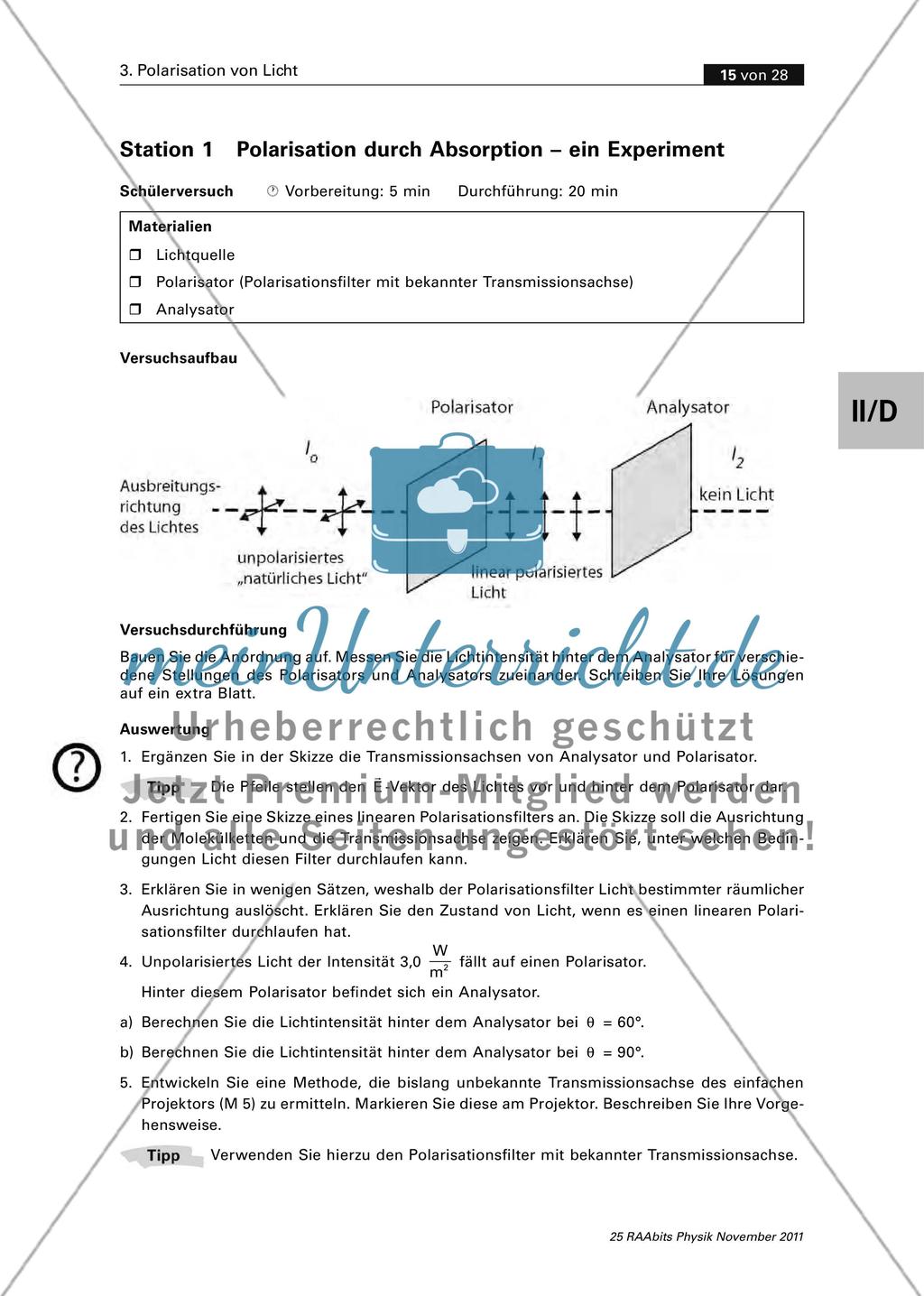 Das Hertz’sche Gitter als Analysator/ Einfach – polarisiertes Licht herstellen/ Stationenzirkel Preview 5