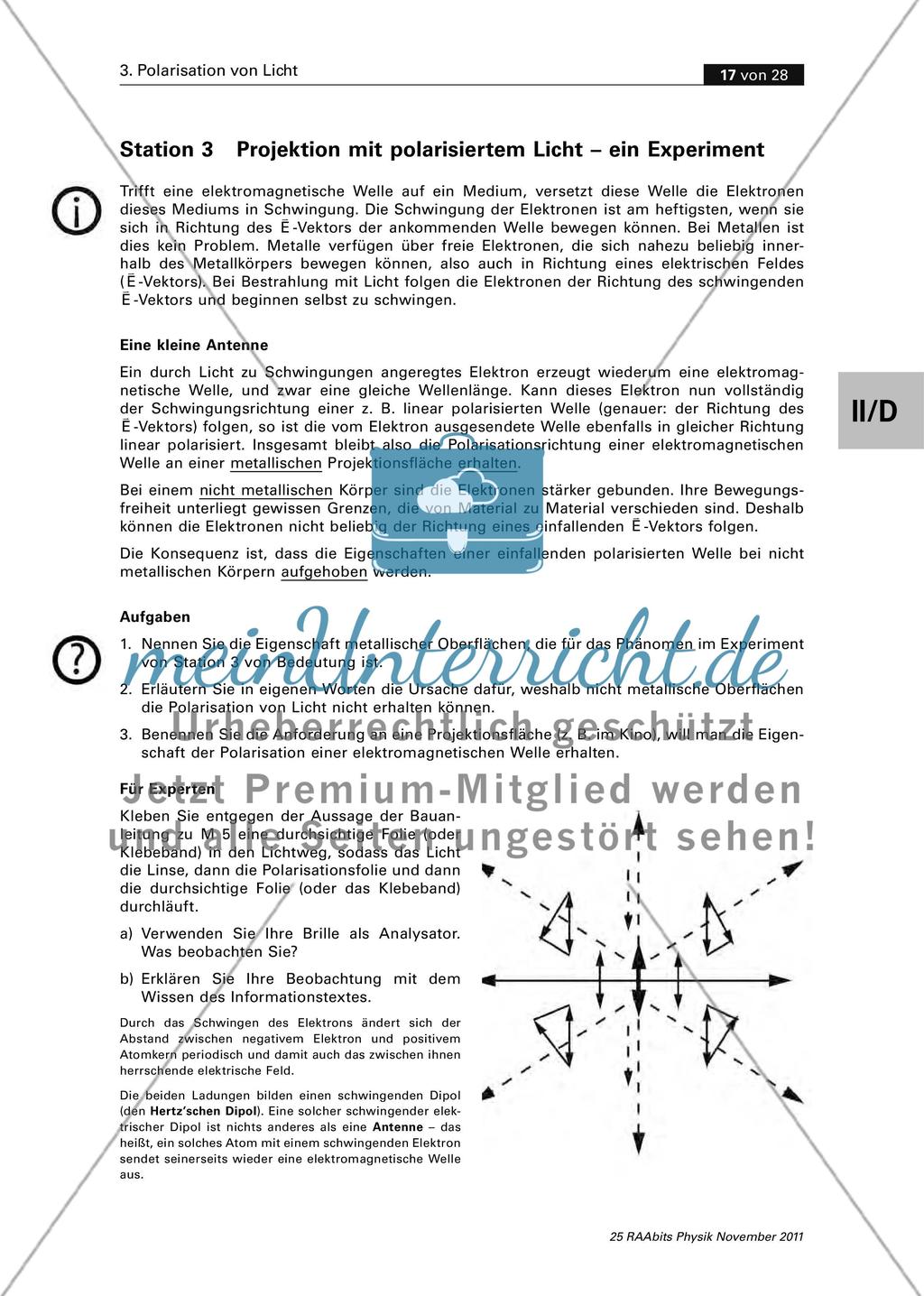 Das Hertz’sche Gitter als Analysator/ Einfach – polarisiertes Licht herstellen/ Stationenzirkel Preview 7