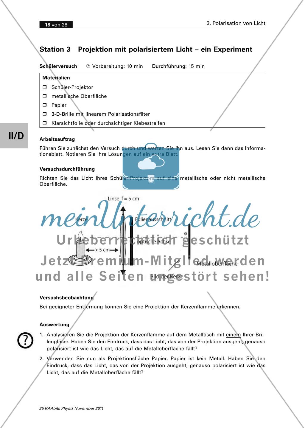 Das Hertz’sche Gitter als Analysator/ Einfach – polarisiertes Licht herstellen/ Stationenzirkel Preview 8
