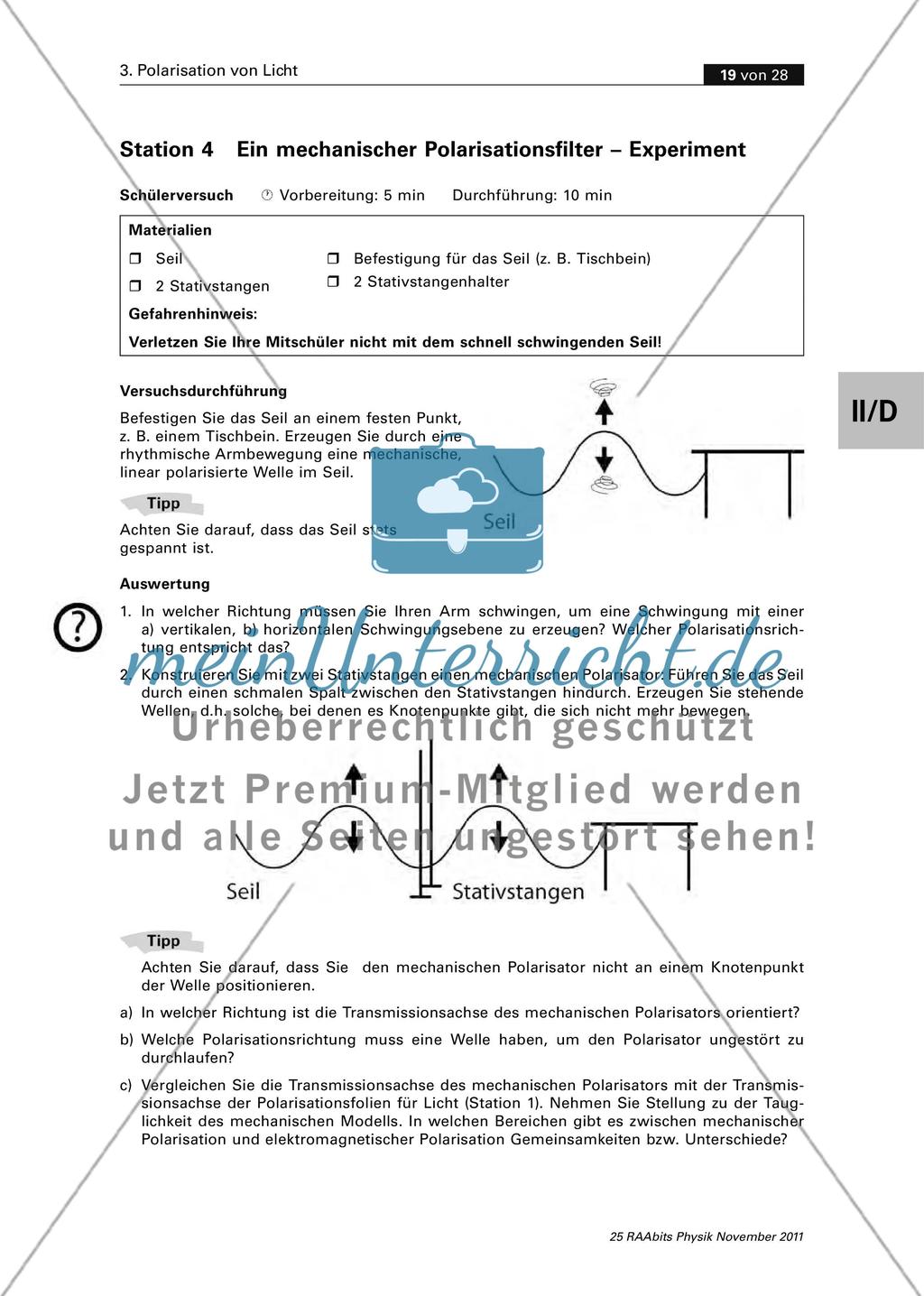 Das Hertz’sche Gitter als Analysator/ Einfach – polarisiertes Licht herstellen/ Stationenzirkel Preview 9