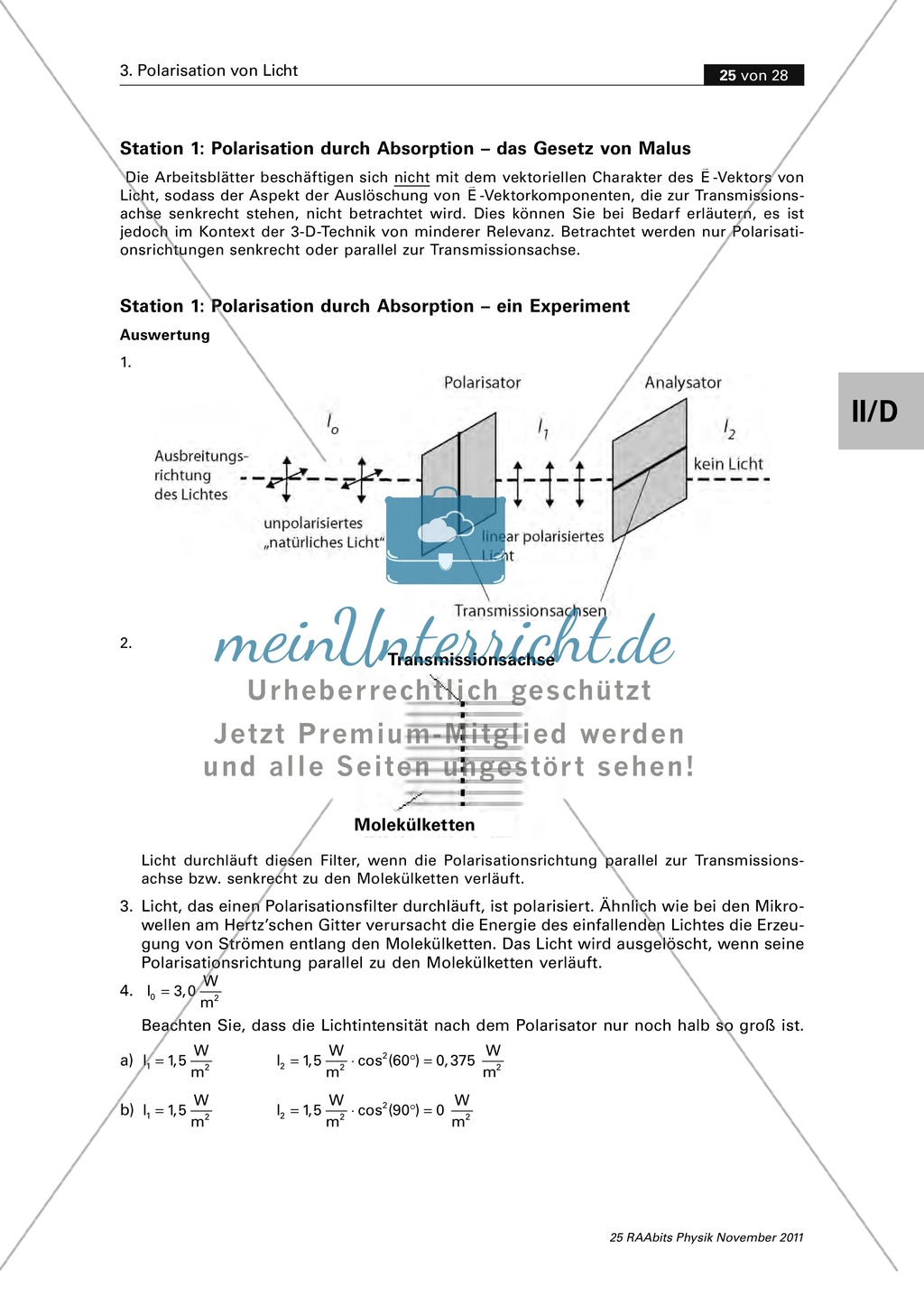 Polarisation von Licht: Polarisation durch Absorption - Das Gesetz von Malus + Experiment Preview 3