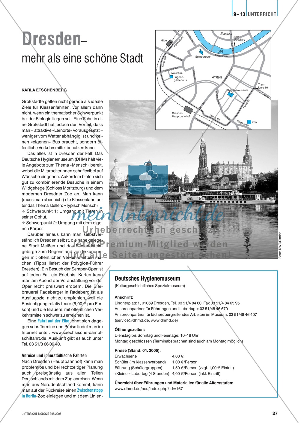 Klassenfahrt: Dresden - Der Umgang mit Tieren und dem menschlichen Körper. Mit didaktischen Erläuterungen. Preview 1
