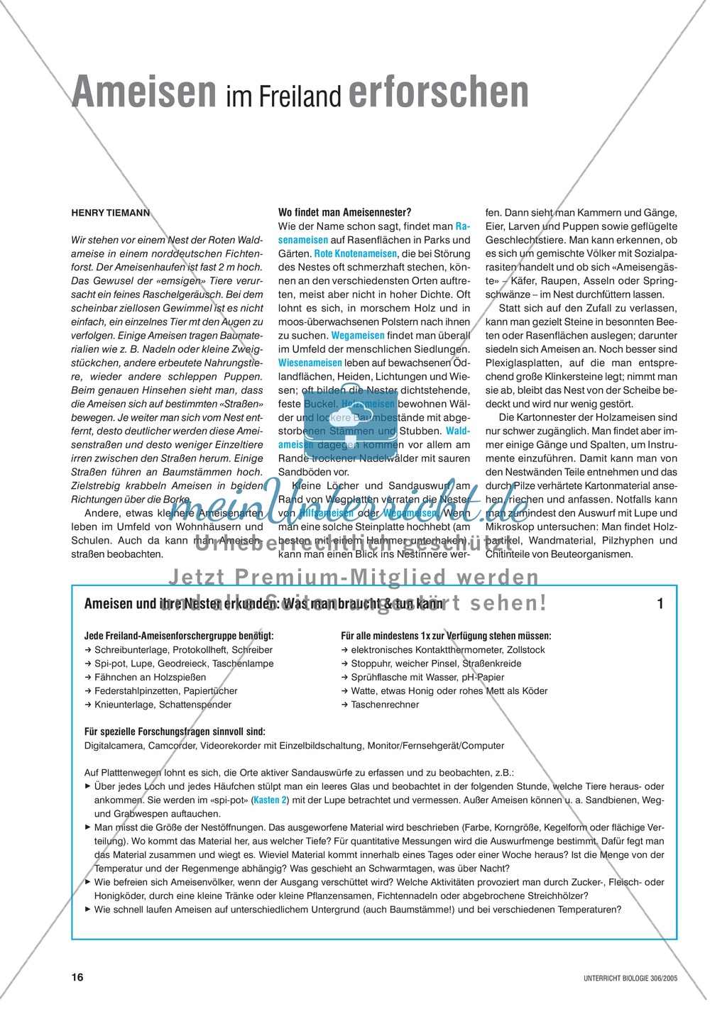Die Erforschung von Ameisen im Freiland. Mit didaktischen Erläuterungen. Preview 1