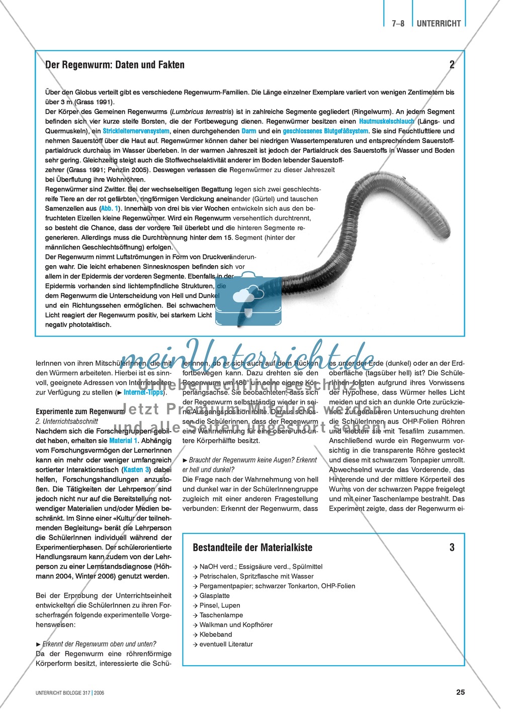 Versuche: Der Regenwurm als Forschungsobjekt Preview 2