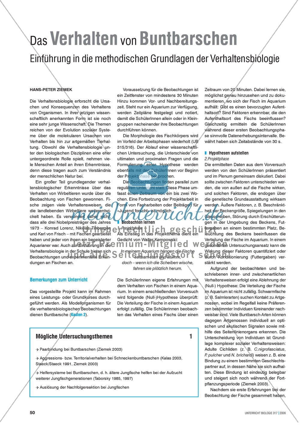 Methodische Grundlagen der Verhaltensbiologie am Beispiel von Buntbarschen Preview 1