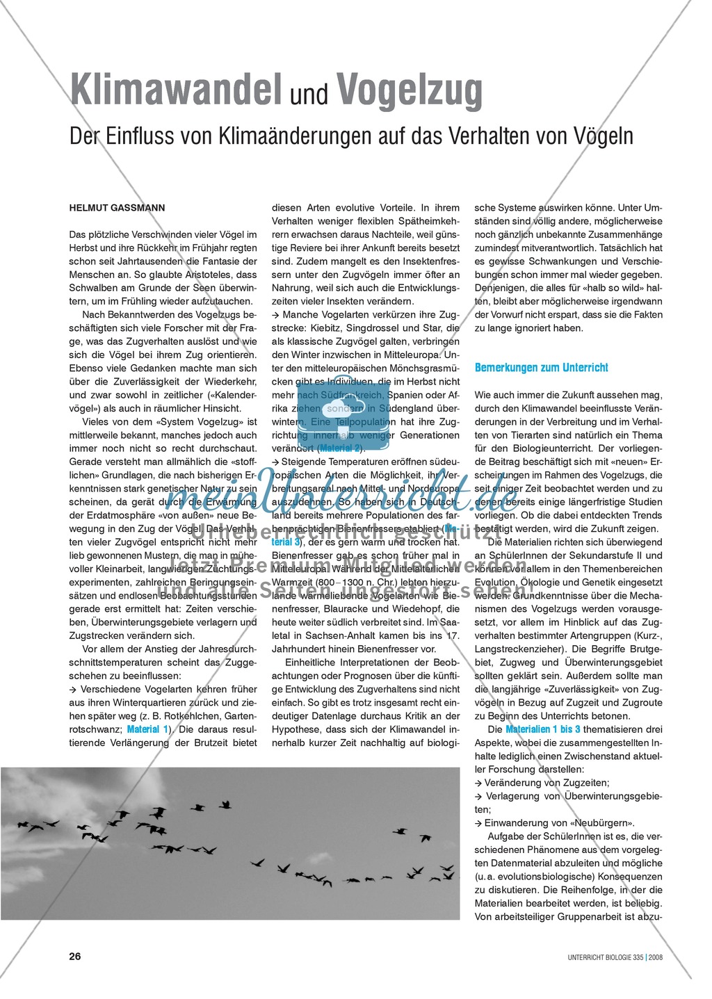 Klimawandel und Vogelzug: Der Einfluss von Klimaveränderungen auf das Verhalten von Vögeln - Info-Text und Aufgaben Preview 1
