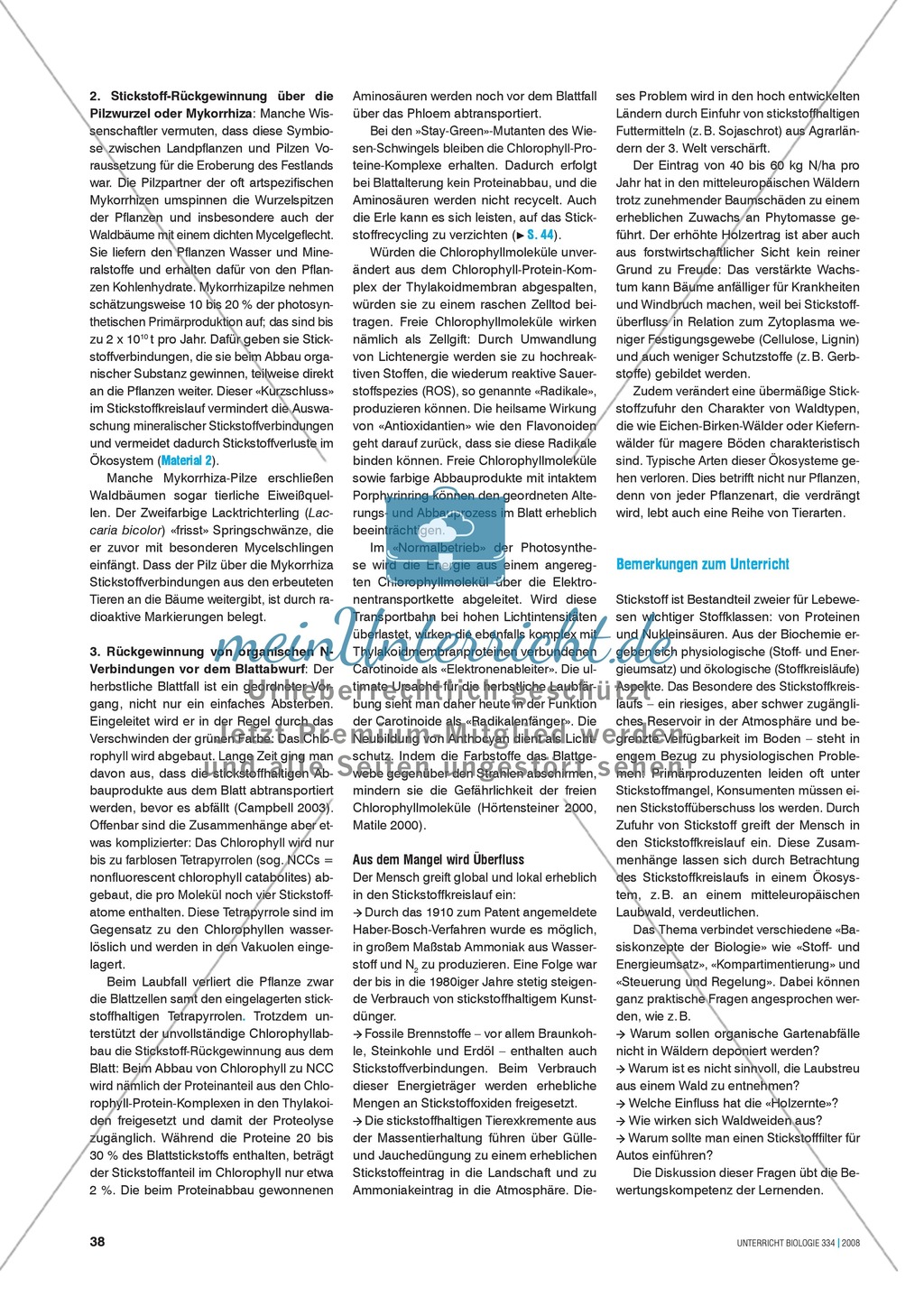 Der Stickstoff im Ökosystem Wald - Info-Text und Aufgaben Preview 3