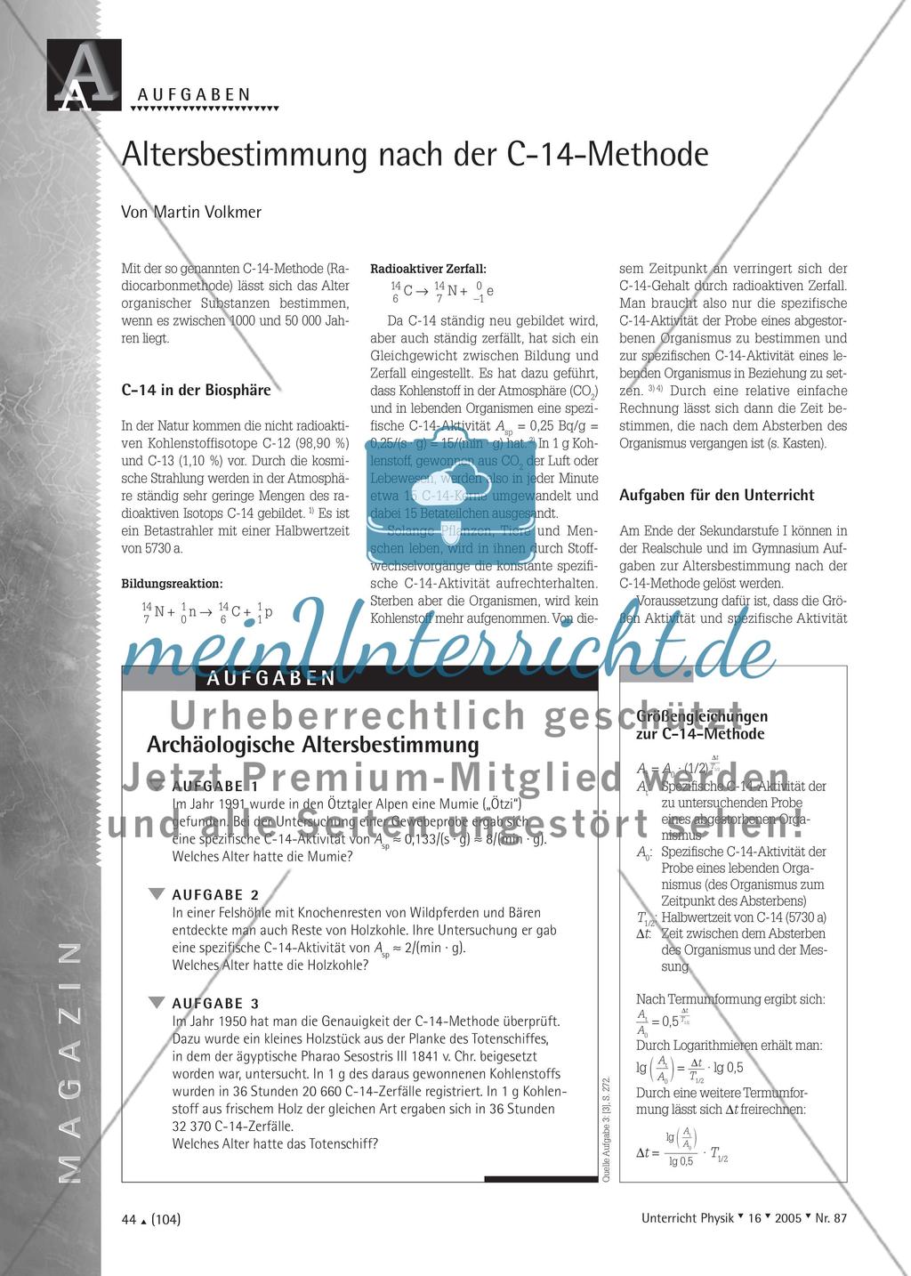 Altersbestimmung nach der C-14-Methode Preview 1