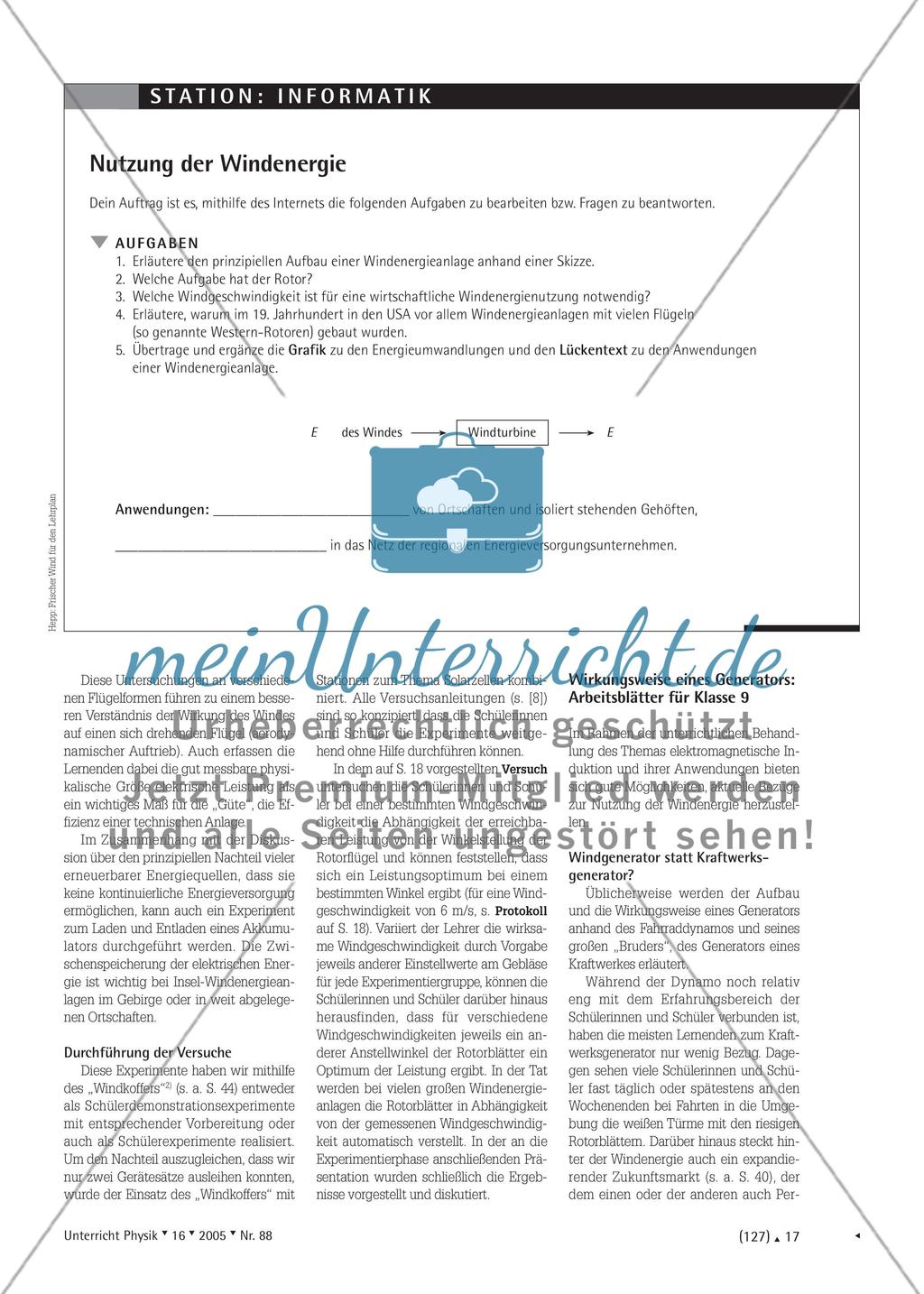 Frischer Wind für den Lehrplan - Vorschläge zur Behandlung des Themas Windenergie im Physikunterricht Preview 2