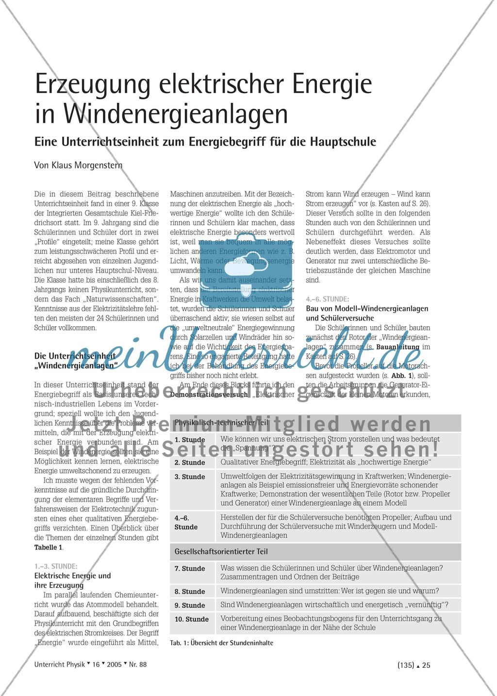 Erzeugung elektrischer Energie in Windenergieanlagen - Eine Unterrichtseinheit zum Energiebegriff für die Hauptschule Preview 1
