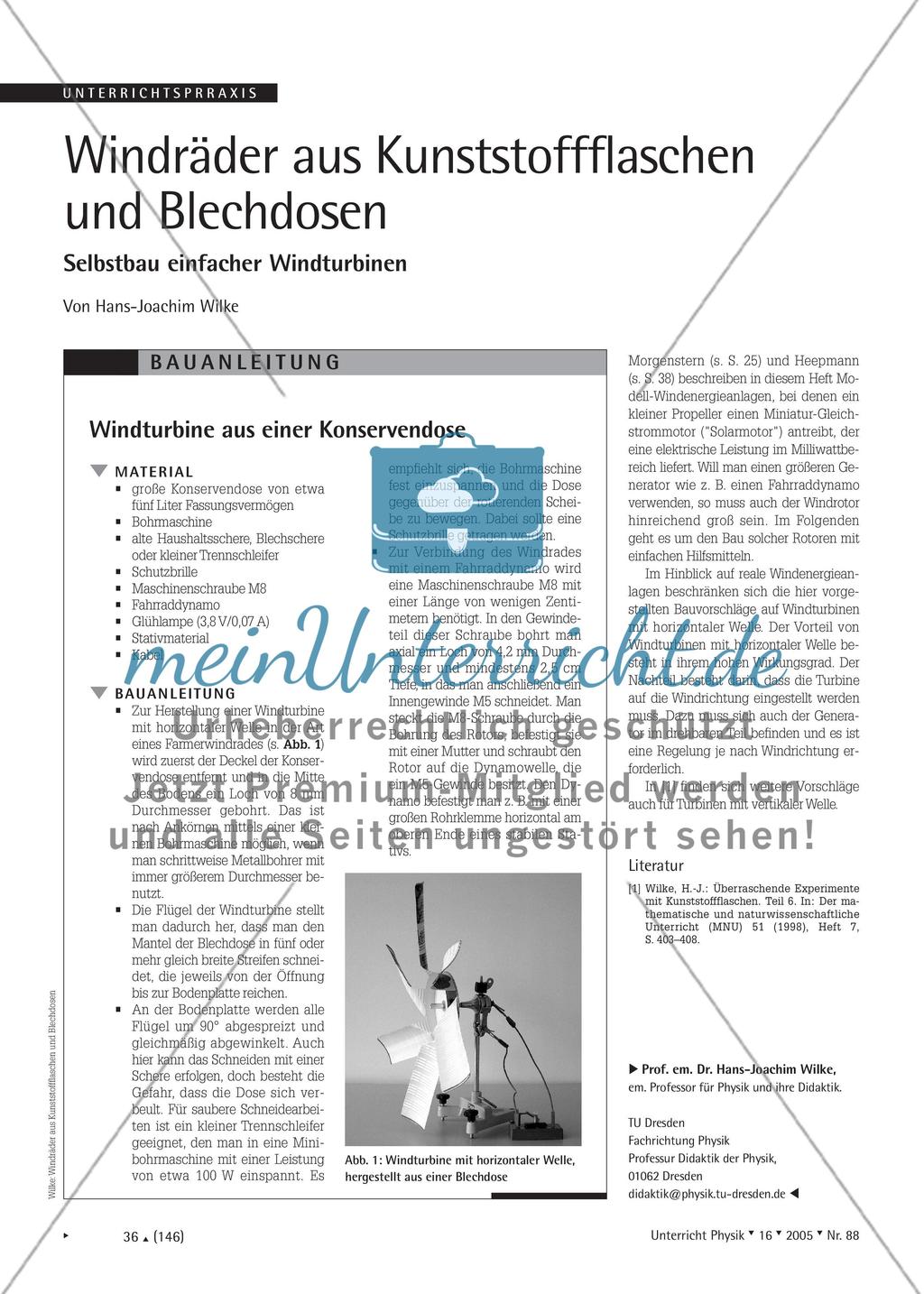 Windräder aus Kunststoffflaschen und Blechdosen - Selbstbau einfacher Windturbinen Preview 1