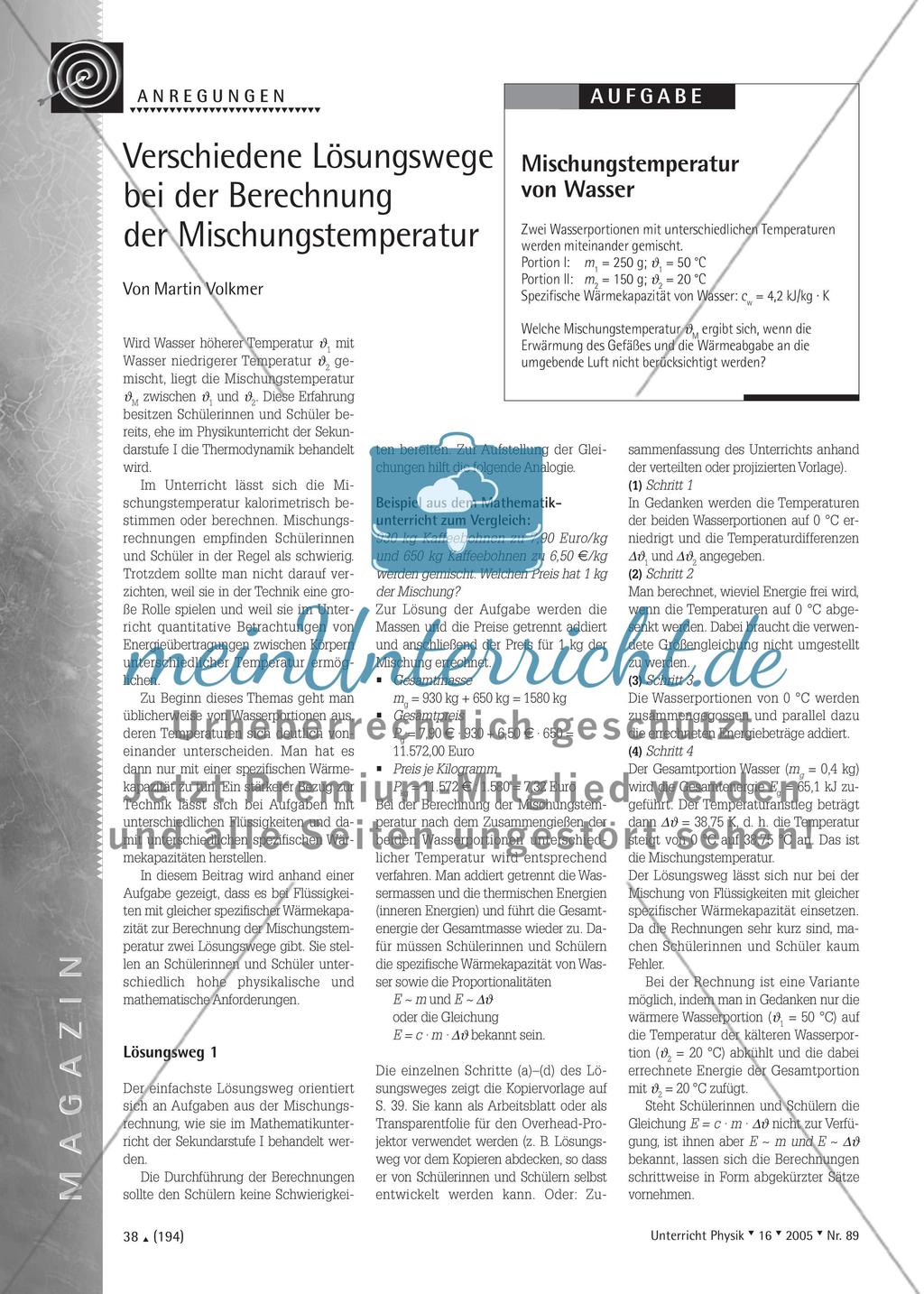Verschiedene Lösungswege bei der Berechnung der Mischungstemperatur Preview 1