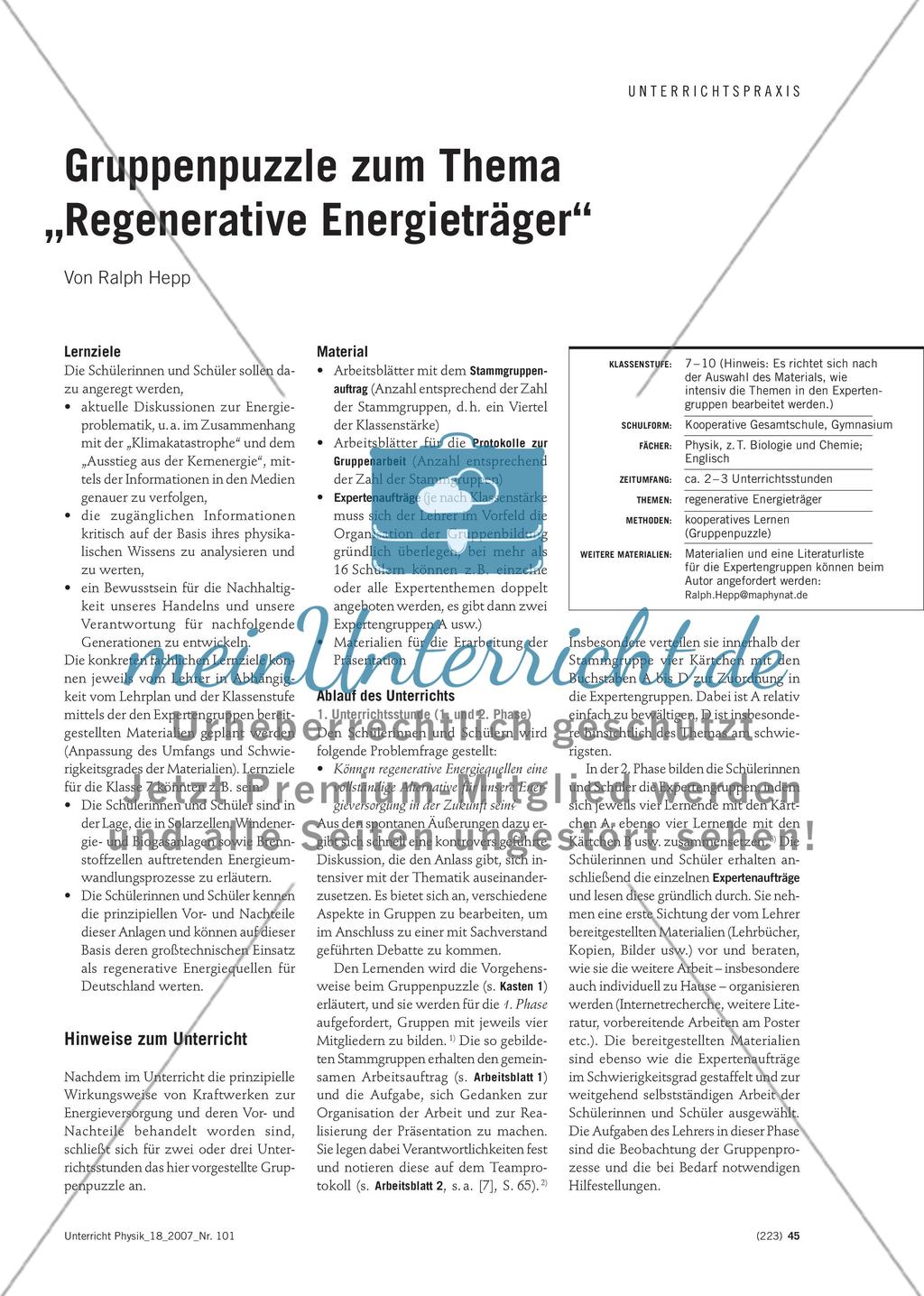 Gruppenpuzzle zum Thema Regenerative Energieträger Preview 1