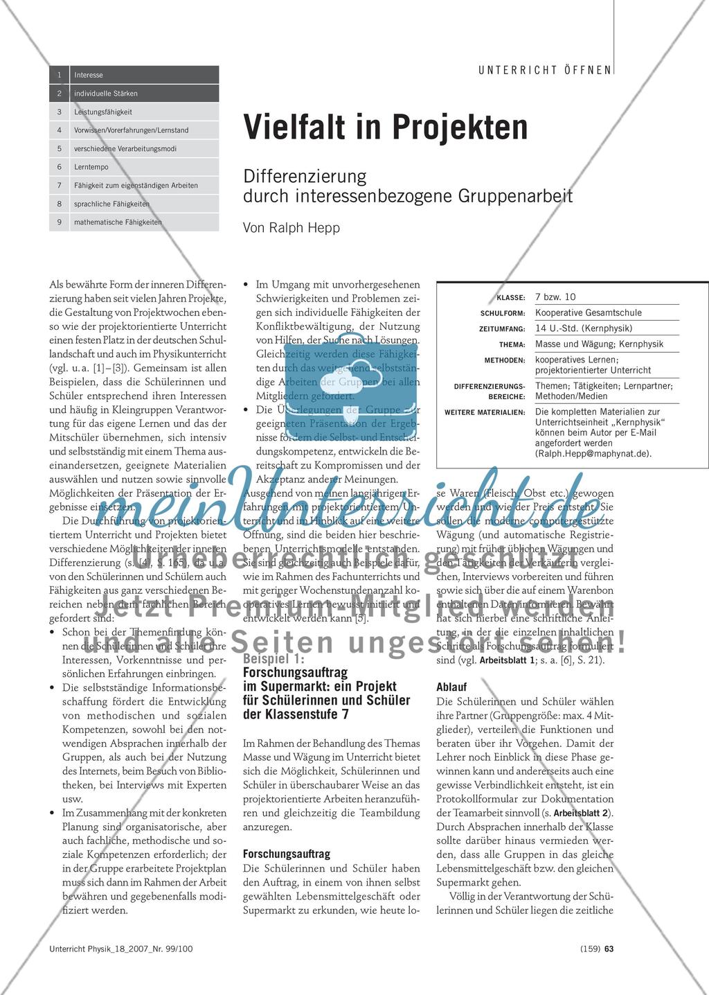 Vielfalt in Projekten - Differenzierung durch interessenbezogene Gruppenarbeit Preview 1